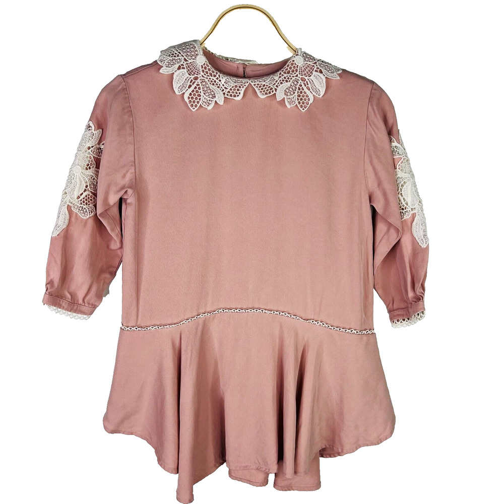 Reiss Girl's Pink Peter Pan Crochet Lace‎ Trim Collar Mini Dress Size 6-7
